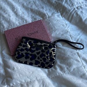 Betsey Johnson Blue and Black Leopard Wristlet